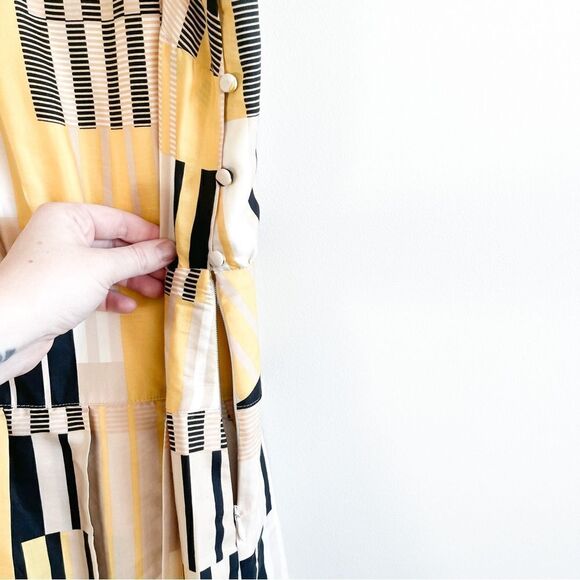 Maeve Anthropologie Otta Dress Yellow Black Stripe Women's 2 Silk Blend Side Zip - Picture 5 of 8